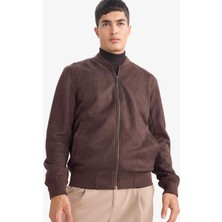 DeFacto Slim Fit Süet Kolej Yaka Fermuarlı Çift Cepli Mevsimlik Bomber Mont Ceket A3866AX26SP