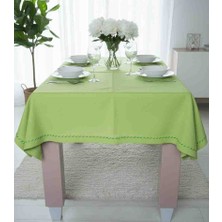 Yarımada Kadın Kooperatifi ​leke Tutmaz Açık Yeşil Duck Keten Masa Örtüsü - Kenarları Piko Nakışlı (180x160 Cm)