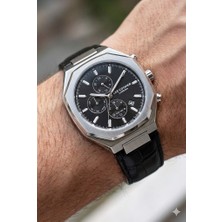 Lee Cooper Klasik Dual Time Erkek Kol Saati | 43 mm Çelik Kasa,  Siyah Deri Kordon, 5 Atm