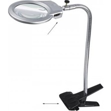 Epilons LED Işıklı Mandallı Masa Üstü Büyüteç 90MM Esnek Metal Hortumlu 6 Kat Yakınlaştırma Profesyonel
