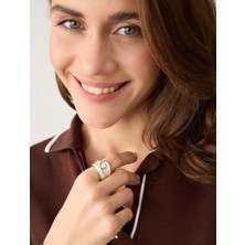 Jimmy Key Ekru Yuvarlak Detaylı Zarif Yüzük