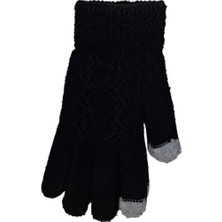 Spteks Suyutti Yetişkin Siyah Renk Çizgi Düz Desen Kışlık Örme Eldiven