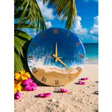 Okyanus Koleksiyonu -Karayipler- Epoksi Duvar Saati 40 Cm, Modern Tasarım, Altın Roma Rakamlı, Sessiz Mekanizma