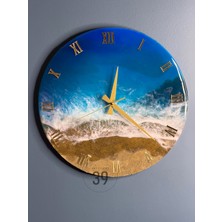 Akdeniz Esintili Okyanus Koleksiyonu Epoksi Duvar Saati 40 Cm, El Yapımı Modern Tasarım, Altın Roma Rakamlı, Sessiz Mekanizma