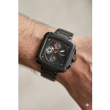 Lee Cooper Siyah Kadran, Kare Kasa, Çok Fonksiyonlu, Çelik Kordon Erkek Kol Saati