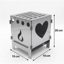 Fasmart V2.2 Kalp Mini Ateş Kutusu / Portatif Katlanır Kamp Ocağı / Kül Tablalı & Çantalı (15X15X20 Cm)