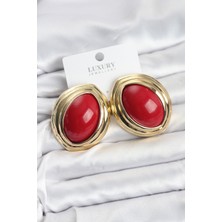 Clariss Pirinç Kırmızı Badem Model Vintage Gold Kadın Küpe -KP-1395