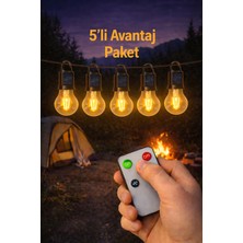 Edison Solar LED Kamp Ampulü | USB Şarjlı Kumandalı Işık | 5'li Avantaj Paket