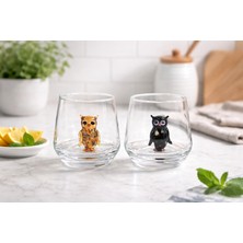 El Yapımı Cam Baykuş Figürlü Kahve Yanı Bardağı (2’li Set)
