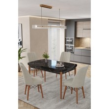 Baresmu Karba 80X132 Açılabilir Sunta Masa Yemek Odası Takımı, Mutfak Takımı 4 Adet Sandalye