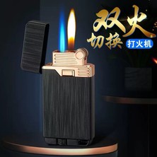 Techmarketi Rüzgar Geçirmez Meşale Çift Alev  Düz Jet Metal Çakmak Turbo Çakmak