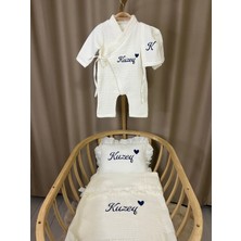 Handemnakış Tasarım Isimli Nakışlı Müslin 4'lü Hastane Çıkış Seti -Tulum Şapka Battaniye Yastık Kılıfı