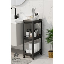 Özbience 3 Katlı Tekerlekli Çok Amaçlı Mutfak ve Banyo Rafı Siyah