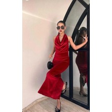 Perry Kırmızı Kadife Uzun Boy Elbise