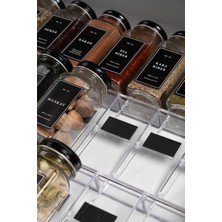 Özbience 12'li Şeffaf Plexi Baharatlık Seti Siyah Kapaklı ve Etiketli