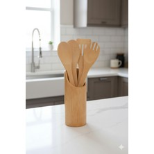 PremiumPort Bambu Ahşap Mutfak Spatula Çatal Seti 4'lü, Sağlıklı ve Şık Tasarım