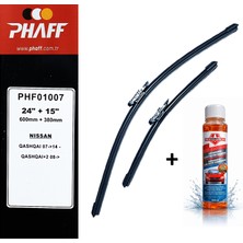 Phaff Nissan Qashqai+2 (2010-2013) Ön Silecekleri (Sol Sağ 600MM+380MM) ve Börfh 32 ml Konsantre Cam Suyu Şampuanı Seti