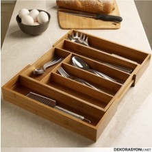 PremiumPort Genişleyebilir 6 Bölmeli Ahşap Bambu Kaşıklık, Şık ve Kullanışlı Mutfak Düzenleyici