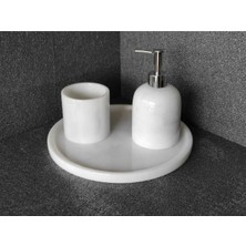 Özbience Şık Beyaz Mermer 3'lü Banyo Seti, Zarif ve Modern Tasarım