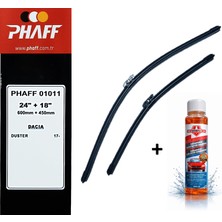 Phaff Dacia Duster (2017) Ön Silecekleri (Sol Sağ 600MM + 450MM) ve Börfh 32 ml Konsantre Cam Suyu Şampuanı Seti