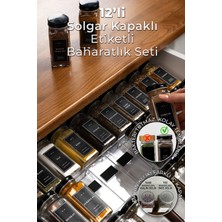 Özbience Şık Siyah Cam Baharatlık Seti 12 Parça, Etiketli ve Kapaklı Tasarım