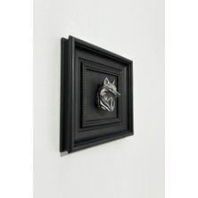 Dokulu Ruhlar Bozkurt Gümüş Renkli Duvar Süsü, Modern Çerçeveli Bozkurt Figürlü Tablo, Hediyelik Dekorasyon