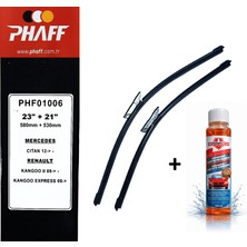 Phaff Renault Kangoo 2 (2015-2020) Ön Silecekleri (Sol Sağ 580MM+530MM) ve Börfh 32 ml Konsantre Cam Suyu Şampuanı Seti