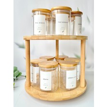 Özbience Bambu Döner Standlı 12'li Cam Baharat Seti, Şık ve Kullanışlı Tasarım