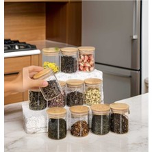 Özbience 12'li Bambu Kapaklı Yuvarlak Baharatlık Kavanoz Seti, 6X8CM