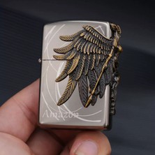 Techmarketi Amazon Kabartmalı Kanatlı Kadın Savaşçı Metal Gazlı Çakmak