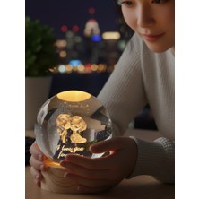 Normadia Sevgili Aşıklar Model Ahşap Altlıklı USB LED Kristal Cam Küre Gece Lambası