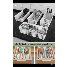 PremiumPort 4'lü Beyaz Kaşıklık Seti, Mutfak Düzenleyici, Çekmece ve Dolap Organizer