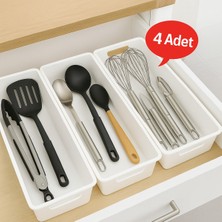 PremiumPort 4'lü Beyaz Kaşıklık Seti, Mutfak Düzenleyici, Çekmece ve Dolap Organizer