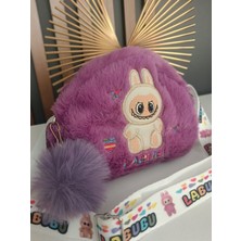 Elaa Aksesuar Labubu Desenli Mor Peluş Çocuk Omuz Askılı Çanta Ponpon Detaylı