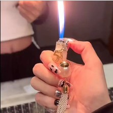 Techmarketi Taş Işlemeli Püsküllü Lüks Tasarım Çakmak Gazlı Çakmak