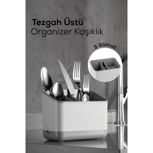 PremiumPort 5 Bölmeli Tezgah Üstü Organizer, Gri Kaşık Düzenleyici
