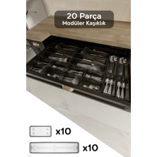 PremiumPort 20'li Modüler Çekmece Düzenleyici, Kaşık, Çatal ve Bıçak Organizeri