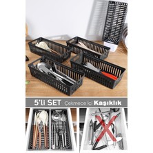 Teknotrust 5'li Modüler Mutfak Kaşıklık Seti, Çekmece Içi Organizer Siyah