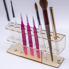 Aba Nails 8 Gözlü Manikür Fırça ve Kaş Kirpik Cımbızı Organizer Bej