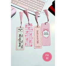 Burak Baskı Tasarım Pink Girls, Book Lovers Club, Pembe Kurdele, 4'lü Püsküllü Kitap Ayracı Seti, Bookmark Pinks ,hediye