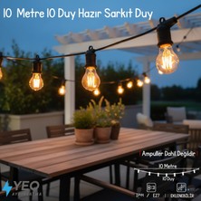Yeo Aydınlatma 10 Metre 10 Duylu Dekoratif Bahçe Aydınlatma - Dış Mekan Su Geçirmez Sarkıt Duy Seti - E27 Eklenebilir