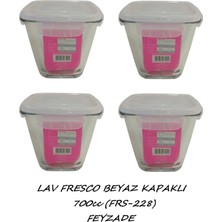 Özbience Fresco Kilitli Cam Saklama Kabı Seti 4'lü, 700CC, Beyaz Kapaklar