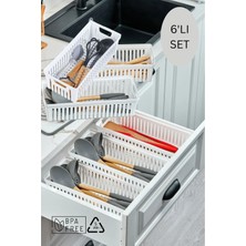 PremiumPort 6'lı Set Kaşıklık ve Kepçelik Çekmece Içi Düzenleyici Beyaz