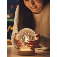 Normadia Küçük Prens Temalı Ahşap Altlıklı USB LED Kristal Cam Gece Lambası