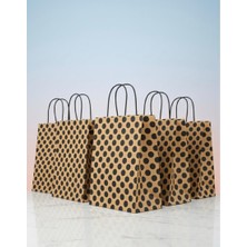 e ERTA Kraft Siyah Puantiyeli Kraft Çanta 25X31 cm 25 Adet Hediye Poşeti , Hediye Paketi Kraft Kağıt Çanta