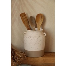 PremiumPort El Yapımı Seramik Kulplu Dekoratif Vazo ve Kaşıklık Seti