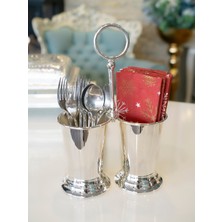 PremiumPort Şık Gümüş Kaplama 2 Hazneli Kaşıklık, Zarif ve Pratik Tasarım