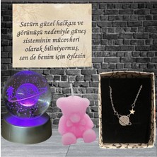 Normadia Renk Değişen LED Işıklı Satürn Kız Küre ve Pembe Ayıcık Seti