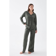 MTM My The Mall Kadın Haki Düğmeli Pamuklu Pijama Takımı