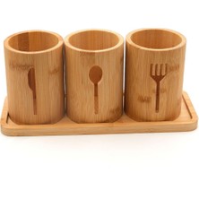 PremiumPort Bambu 3'lü Kaşıklık Seti, Şık ve Dayanıklı Mutfak Aksesuarları